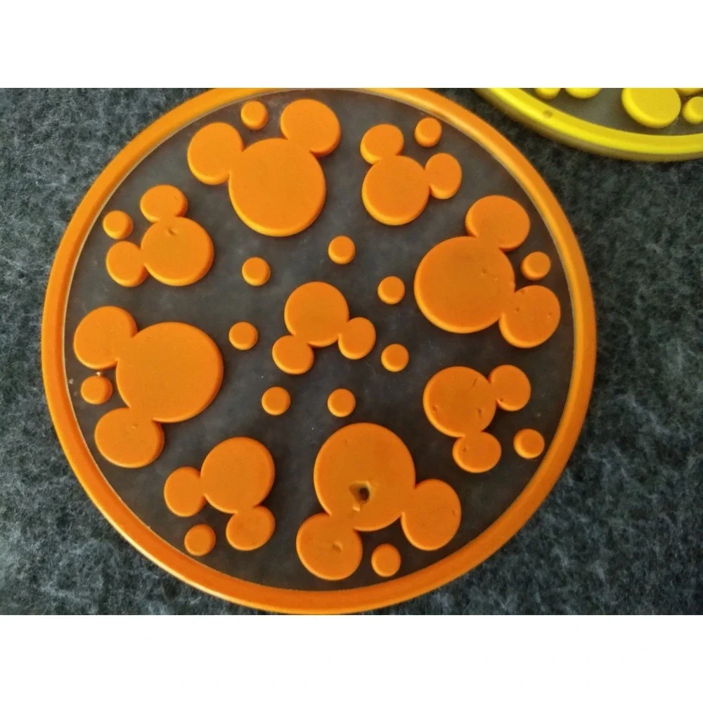 DISNEY Mickey Mouse Silicone Coasters Set/5 Mickey Ears‎ Dots 3 Colors Stackable